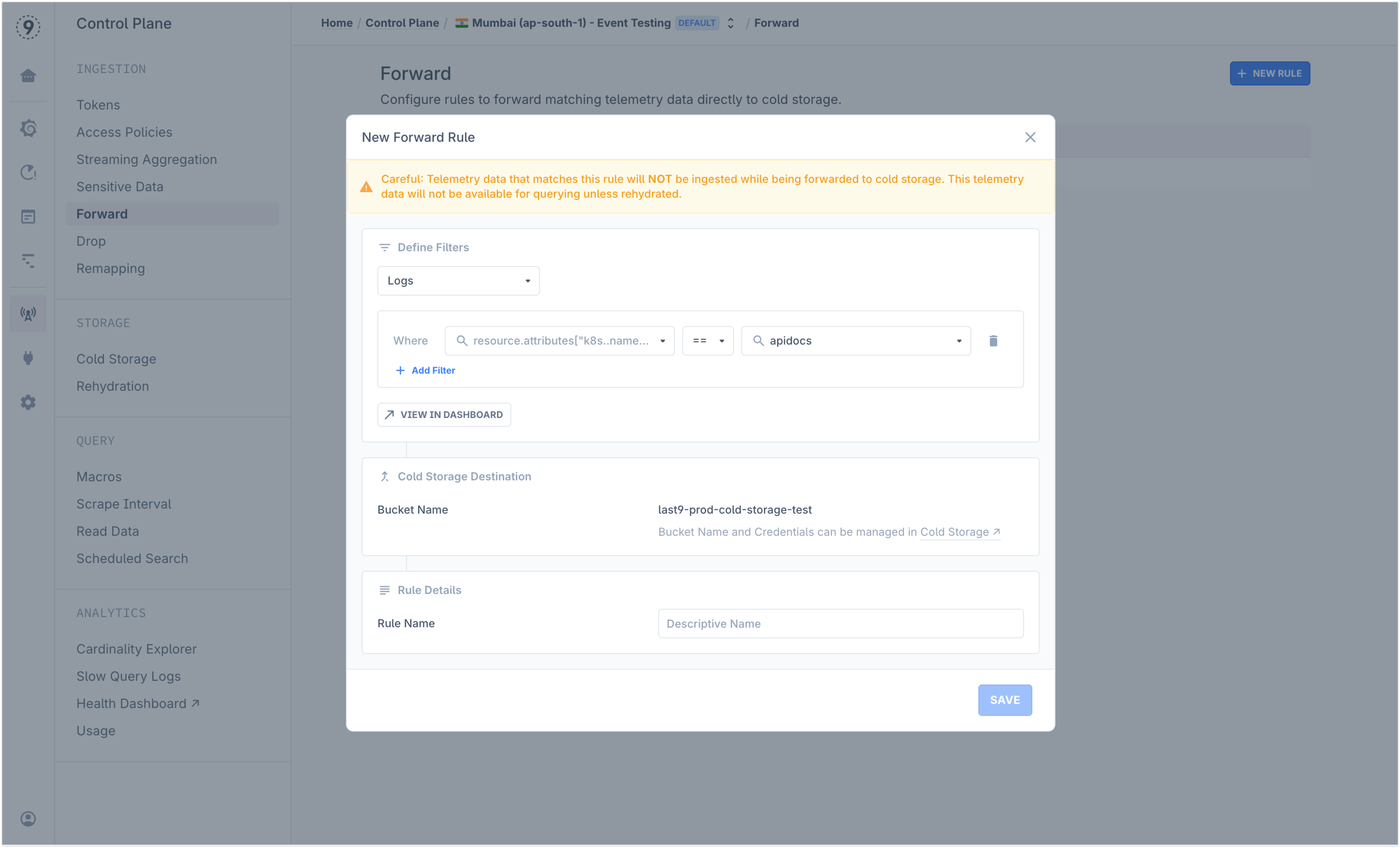 Control Plane — Add New Forward Rule