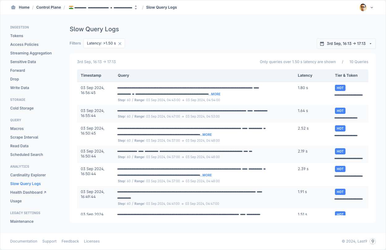 Control Plane — Slow Query Logs