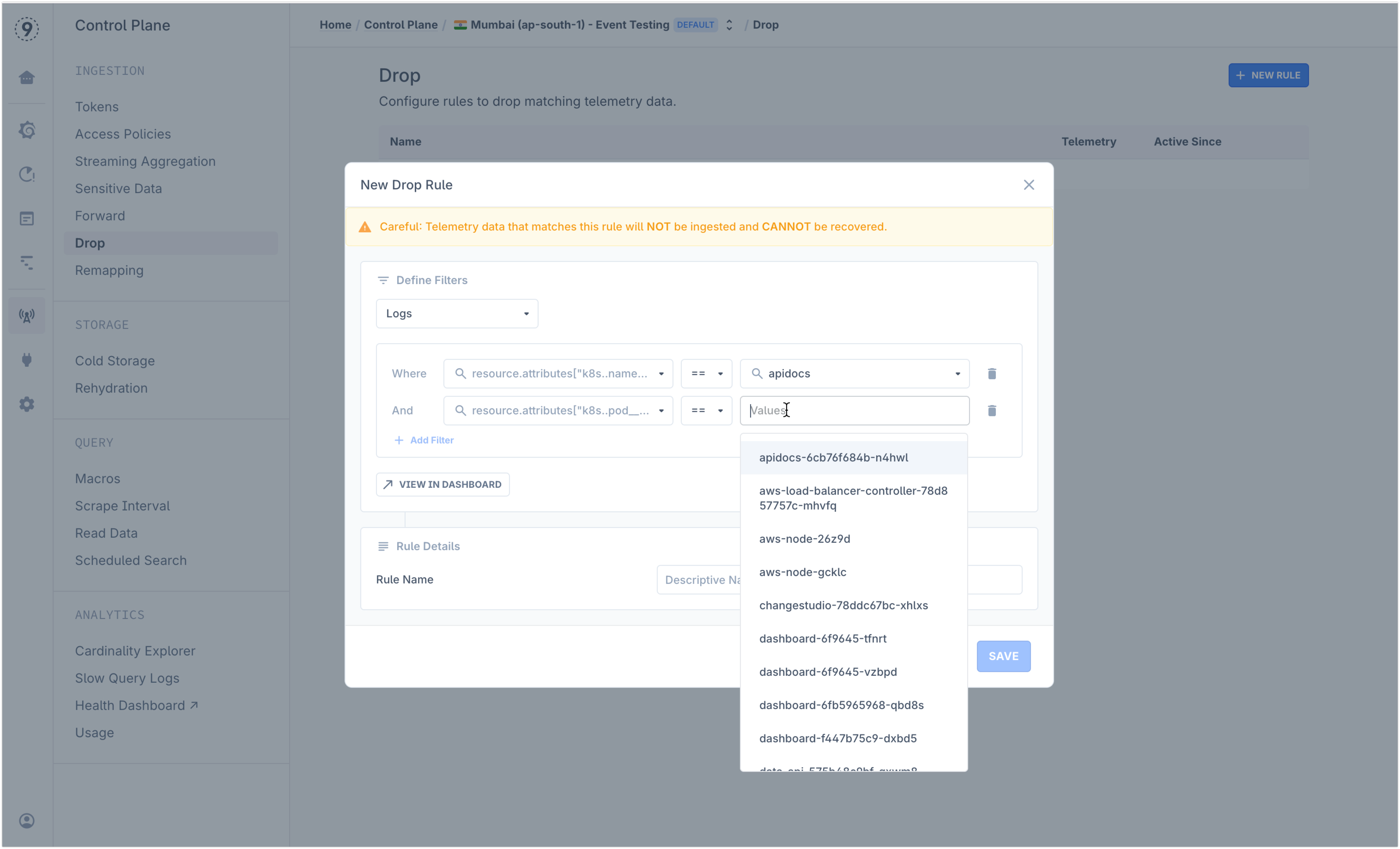 Control Plane — Add New Drop Rule