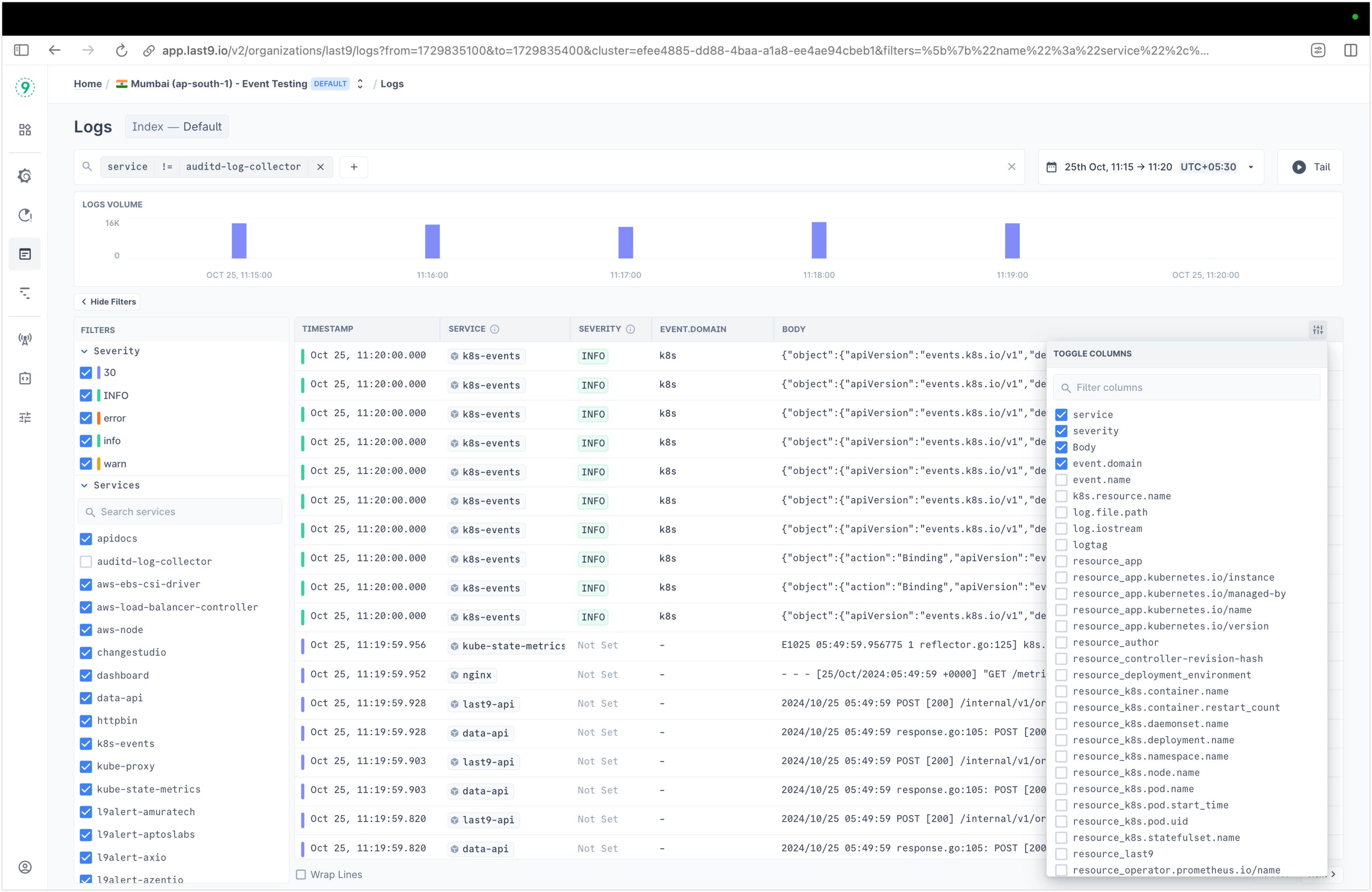 Logs Explorer - Toggle Columns